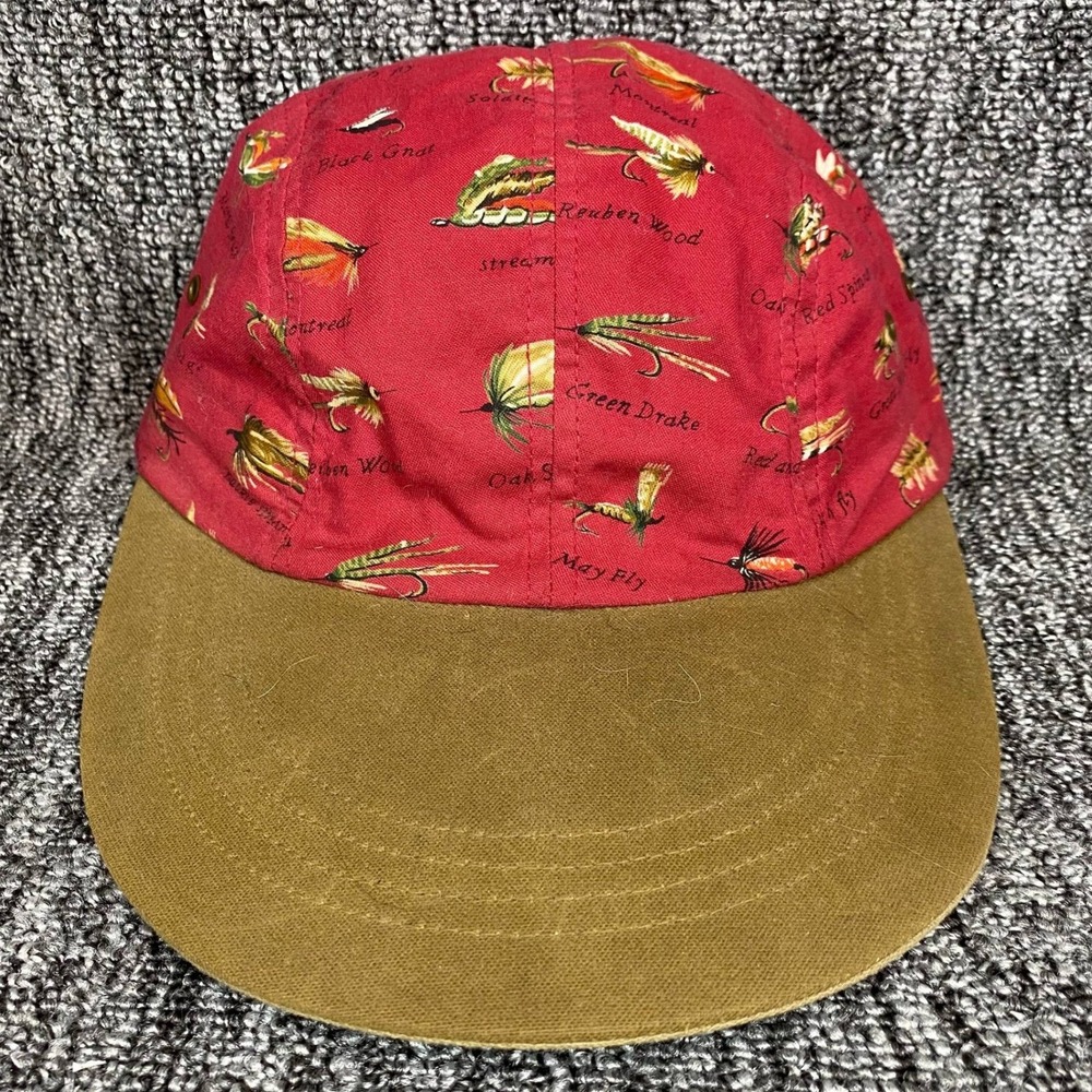 VTG 90s Lake Of The Isles Fly Fishing Lures AOP Long Bill Hat Made USA L/XL